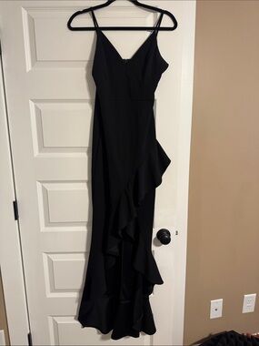 Windsor Black Ruffle-Front Maxi Dress Formal